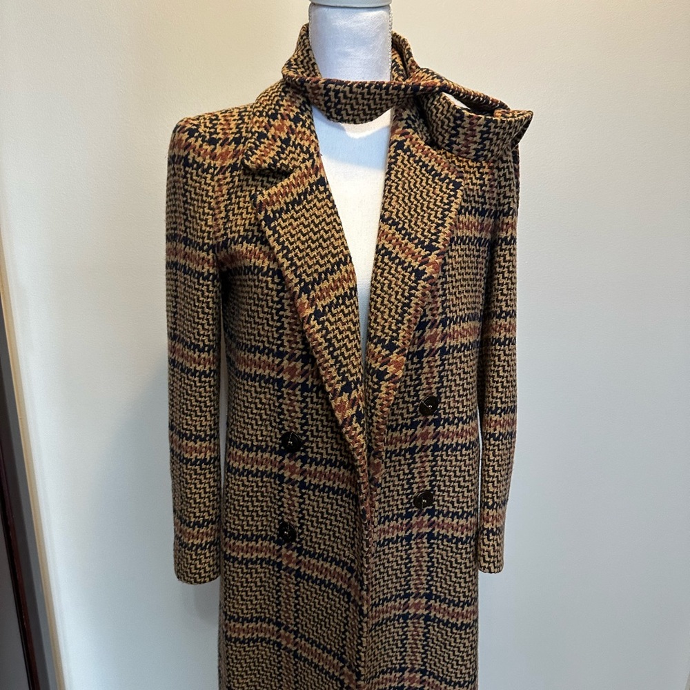 Twin-Set Tan and Black Plaid Trench Coat